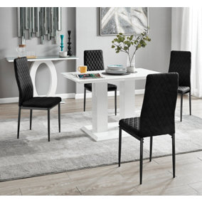 Furniturebox UK 4 Seater Dining Set - Imperia White High Gloss Dining Table and Chairs - 4 Black Velvet Milan Black Leg Chairs