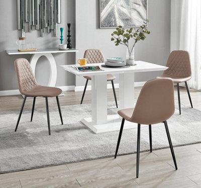 Furniturebox UK 4 Seater Dining Set - Imperia White High Gloss Dining Table and Chairs - 4 Cappuccino Corona Black Leg Chairs
