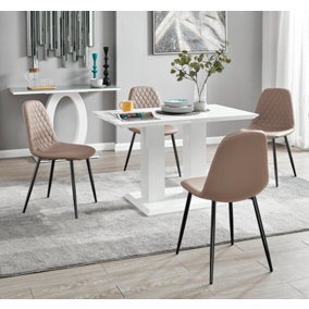Furniturebox UK 4 Seater Dining Set - Imperia White High Gloss Dining Table and Chairs - 4 Cappuccino Corona Black Leg Chairs