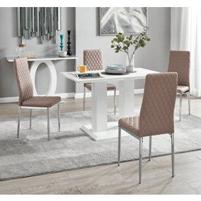 Furniturebox UK 4 Seater Dining Set - Imperia White High Gloss Dining Table and Chairs - 4 Cappuccino Milan Chairs