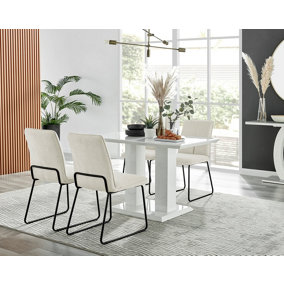 Furniturebox UK 4 Seater Dining Set - Imperia White High Gloss Dining Table and Chairs - 4 Cream Halle Black Leg Chairs
