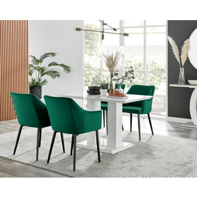 Furniturebox UK 4 Seater Dining Set - Imperia White High Gloss Dining Table and Chairs - 4 Green Calla Black Leg Chairs