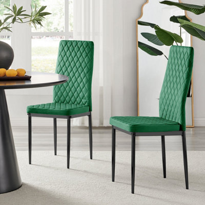 Furniturebox UK 4 Seater Dining Set - Imperia White High Gloss Dining Table and Chairs - 4 Green Velvet Milan Black Leg Chairs