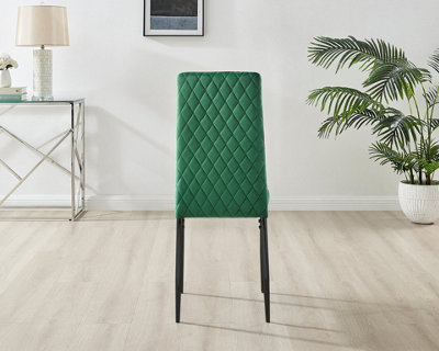 Furniturebox UK 4 Seater Dining Set - Imperia White High Gloss Dining Table and Chairs - 4 Green Velvet Milan Black Leg Chairs