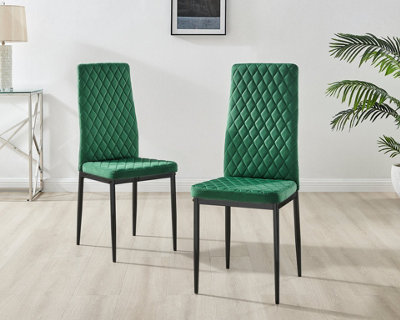 Furniturebox UK 4 Seater Dining Set - Imperia White High Gloss Dining Table and Chairs - 4 Green Velvet Milan Black Leg Chairs