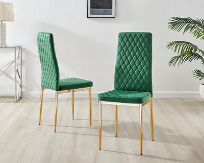 Furniturebox UK 4 Seater Dining Set - Imperia White High Gloss Dining Table and Chairs - 4 Green Velvet Milan Gold Leg Chairs
