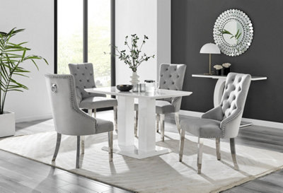Furniturebox UK 4 Seater Dining Set - Imperia White High Gloss Dining Table and Chairs - 4  Grey Belgravia Silver leg Chairs