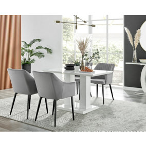 Furniturebox UK 4 Seater Dining Set - Imperia White High Gloss Dining Table and Chairs - 4 Grey Calla Black Leg Chairs