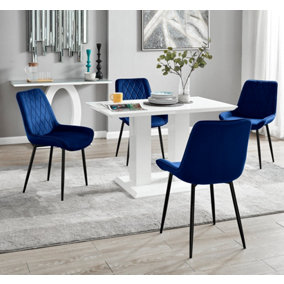 Furniturebox UK 4 Seater Dining Set - Imperia White High Gloss Dining Table and Chairs - 4 Navy Pesaro Black Leg Chairs