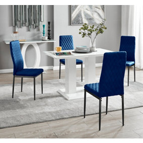Furniturebox UK 4 Seater Dining Set - Imperia White High Gloss Dining Table and Chairs - 4 Navy Velvet Milan Black Leg Chairs