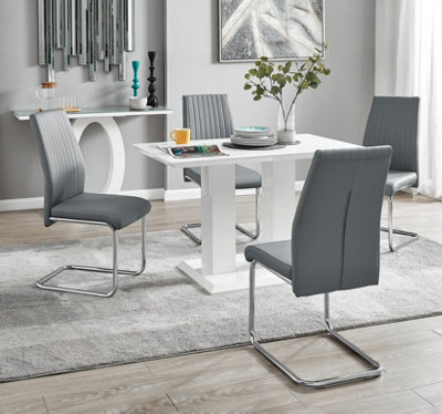 Furniturebox UK 4 Seater Dining Set - Imperia White High Gloss Dining Table and Chairs - 4 Navy Velvet Milan Chrome Leg Chairs