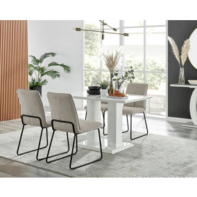 Furniturebox UK 4 Seater Dining Set - Imperia White High Gloss Dining Table and Chairs - 4 Taupe Halle Black Leg Chairs