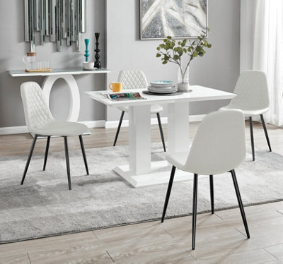 Furniturebox UK 4 Seater Dining Set - Imperia White High Gloss Dining Table and Chairs - 4 White Corona Black Leg Chairs
