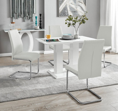 Furniturebox UK 4 Seater Dining Set - Imperia White High Gloss Dining Table and Chairs - 4 White Lorenzo Chrome Dining Chairs