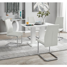 Furniturebox UK 4 Seater Dining Set - Imperia White High Gloss Dining Table and Chairs - 4 White Lorenzo Chrome Dining Chairs
