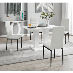 Furniturebox UK 4 Seater Dining Set - Imperia White High Gloss Dining Table and Chairs - 4 White Milan Black Leg Chairs
