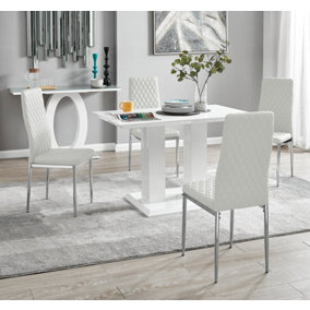 Furniturebox UK 4 Seater Dining Set - Imperia White High Gloss Dining Table and Chairs - 4 White Milan Chairs