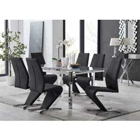 Furniturebox UK 6 Seater Dining Set - Enna White Glass & Chrome Extendable Dining Table & Chairs - 6 Black Leather Willow Chairs