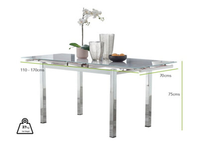 Furniturebox UK 6 Seater Dining Set - Enna White Glass & Chrome Extendable Dining Table & Chairs - 6 Grey Leather Corona Chairs