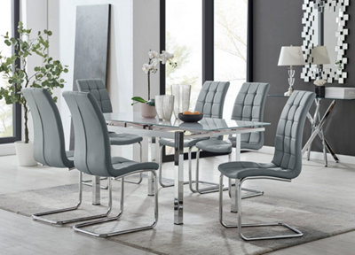Furniturebox UK 6 Seater Dining Set - Enna White Glass & Chrome ...