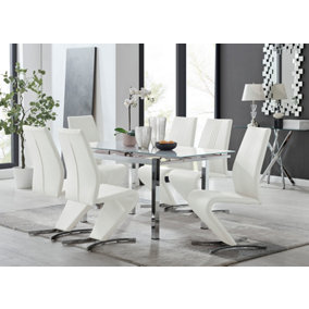 Furniturebox UK 6 Seater Dining Set - Enna White Glass & Chrome Extendable Dining Table & Chairs - 6 White Leather Willow Chairs