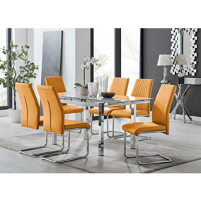 Furniturebox UK 6 Seater Dining Set - Enna White Glass & Chrome Extendable Dining Table & Chairs - 6 Yellow Leather Lorenzo Chairs