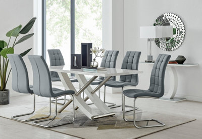 Furniturebox UK 6 Seater Dining Set - Mayfair High Gloss White Chrome ...