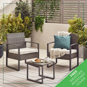 Furniturebox UK Algarve Grey PE Rattan 2 Seat Outdoor Garden Bistro Set, 2 Chairs, Square Coffee Table, Modern Industrial Style