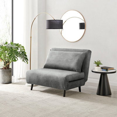 Furniturebox UK Armchair Sofa Bed Bobby Grey Fabric Armchair Unfolds Into Single Fold Out Bed Guest