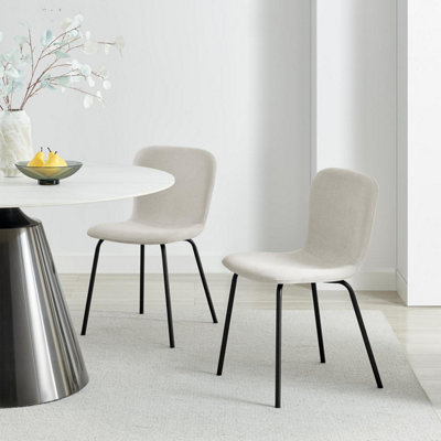 Furniturebox UK Asti Cream Linen-Look Fabric Dining Chairs - Ergonomic, Modern Design with Matte Black Legs (Set of 2)