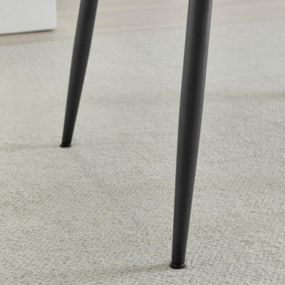 Furniturebox UK Asti Rectangular White Marble Effect Dining Table - Matte Finish, Tapered Black Metal Legs, Seats 4