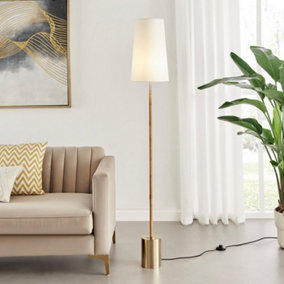 Furniturebox UK Astrid Floor Lamp with White Shade and Rattan Brass Base