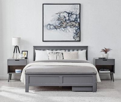 Furniturebox UK Azure Grey Wooden Solid Pine Quality Double Bed Frame (Double Bed Frame Only) Modern Simple Design
