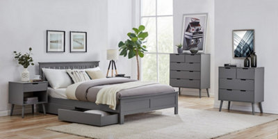 Furniturebox UK Azure Grey Wooden Solid Pine Quality Double Bed Frame (Double Bed Frame Only) Modern Simple Design
