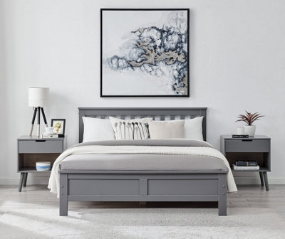 Furniturebox UK Azure Grey Wooden Solid Pine Quality Double Bed Frame (Double Bed Frame Only) Modern Simple Design