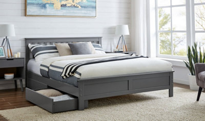 Furniturebox UK Azure Grey Wooden Solid Pine Quality Kingsize Bed Frame (King Bed Frame Only) - Includes 2 Drawers