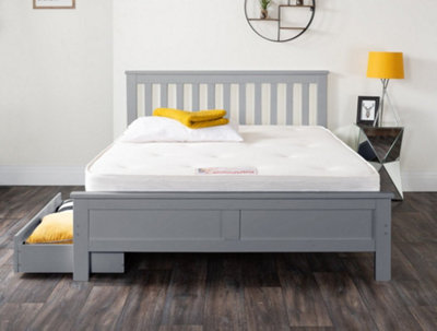Furniturebox UK Azure Grey Wooden Solid Pine Quality Kingsize Bed Frame (King Bed Frame Only) - Includes 2 Drawers