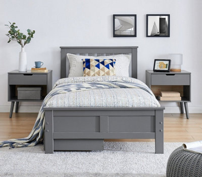 Furniturebox UK Azure Grey Wooden Solid Pine Quality Single Bed Frame (Single Bed Frame Only) Modern Simple Design
