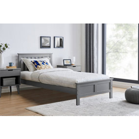 Furniturebox UK Azure Grey Wooden Solid Pine Quality Single Bed With Windsor Medium-Firm Coil Sprung Mattress (No Drawers)
