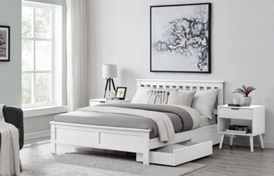 Furniturebox UK Azure White Wooden Solid Pine Quality Double Bed Frame (Double Bed Frame Only) - Includes 2 Drawers