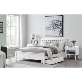 Furniturebox UK Azure White Wooden Solid Pine Quality Double Bed Frame (Double Bed Frame Only) - Includes 2 Drawers