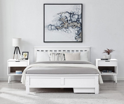 Furniturebox UK Azure White Wooden Solid Pine Quality Double Bed Frame (Double Bed Frame Only) - Includes 4 Drawers