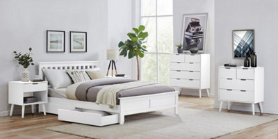 Furniturebox UK Azure White Wooden Solid Pine Quality Double Bed Frame (Double Bed Frame Only) - Includes 4 Drawers