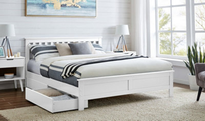 Furniturebox UK Azure White Wooden Solid Pine Quality Kingsize Bed Frame (King Bed Frame Only) - Includes 4 Drawers
