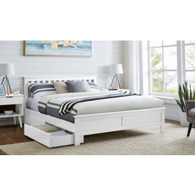 Furniturebox UK Azure White Wooden Solid Pine Quality Kingsize Bed With Windsor Medium-Firm Coil Sprung Mattress (2 Drawers)