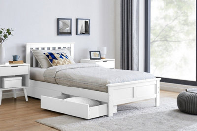 Furniturebox UK Azure White Wooden Solid Pine Quality Single Bed Frame (Single Bed Frame Only) - Includes 2 Drawers