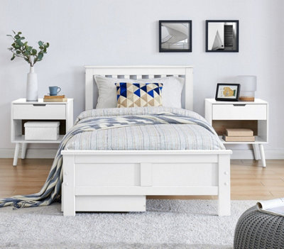Furniturebox UK Azure White Wooden Solid Pine Quality Single Bed Frame (Single Bed Frame Only) Modern Simple Design