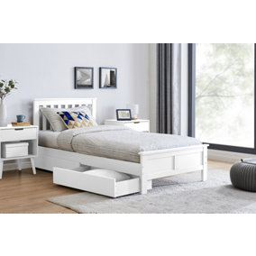 Furniturebox UK Azure White Wooden Solid Pine Quality Single Bed With Windsor Medium-Firm Coil Sprung Mattress (2 Drawers)
