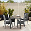Furniturebox UK Bali Grey Rattan Garden Dining Table and Chairs for Outdoor Patio, 4 Seater with Cushions and Glass Top Table