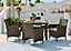 Furniturebox UK Barbados Brown Rattan Outdoor Garden Dining Set, PE Rattan & Cushions, 4 Chairs 1 Square Glass Top Outdoor Table